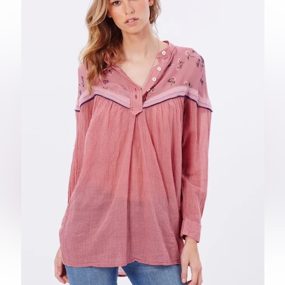 Free People Hearts And Colors Printed Tunic Top / Shirt Women's Size S